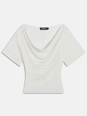 EB Denim White Cowl-Neck Short Sleeve Top